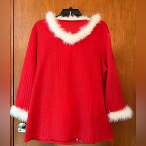 Red Faux-Fur Trim Holiday Sweater